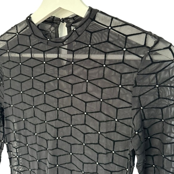 NWOT SHEIN SXY MOCK NECK GLITTER DOT GEO MESH DRESS SHEER BLACK SIZE SMALL - Picture 9 of 12